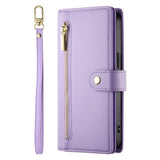 EIDERWOOD iPhone 17 Pro Flip Case with Card Holder / Zipper Pocket / Strap - Purple