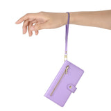 EIDERWOOD iPhone 17 Pro Flip Case with Card Holder / Zipper Pocket / Strap - Purple