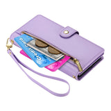 EIDERWOOD iPhone 17 Pro Max Flip Case with Card Holder / Zipper Pocket / Strap - Purple