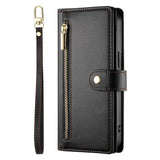EIDERWOOD iPhone 17 Pro Max Flip Case with Card Holder / Zipper Pocket / Strap - Black