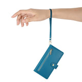 EIDERWOOD iPhone 17 Pro Max Flip Case with Card Holder / Zipper Pocket / Strap - Blue