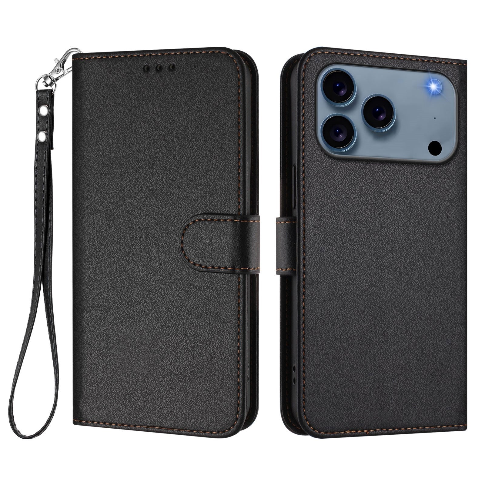 iPhone 18 Pro Max / 17 Pro Max EIDERWOOD Faux Leather Flip Case with Strap - Black
