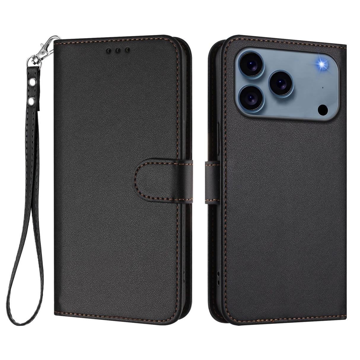 iPhone 18 Pro Max / 17 Pro Max EIDERWOOD Faux Leather Flip Case with Strap - Black