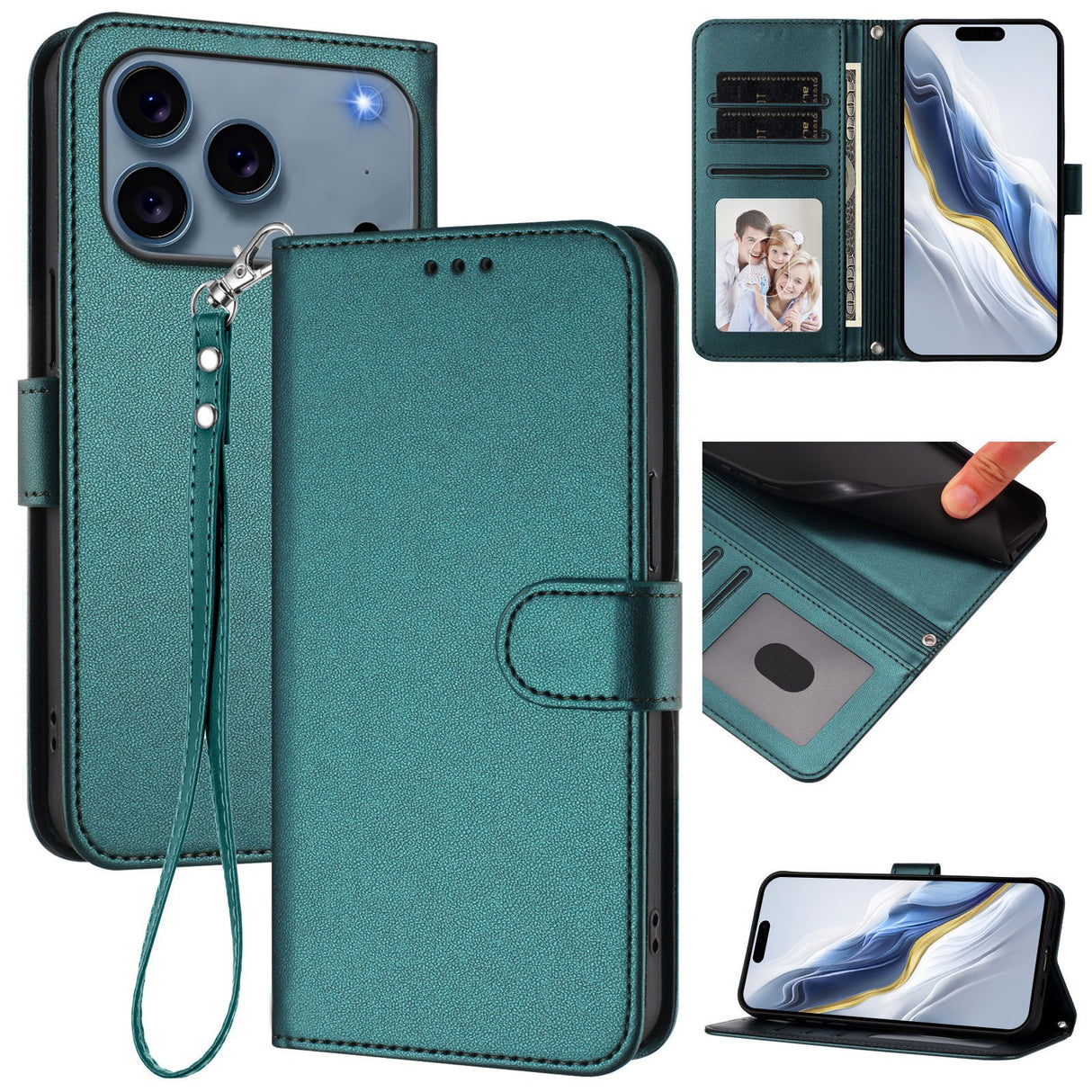 iPhone 18 Pro Max / 17 Pro Max EIDERWOOD Faux Leather Flip Case with Strap - Green
