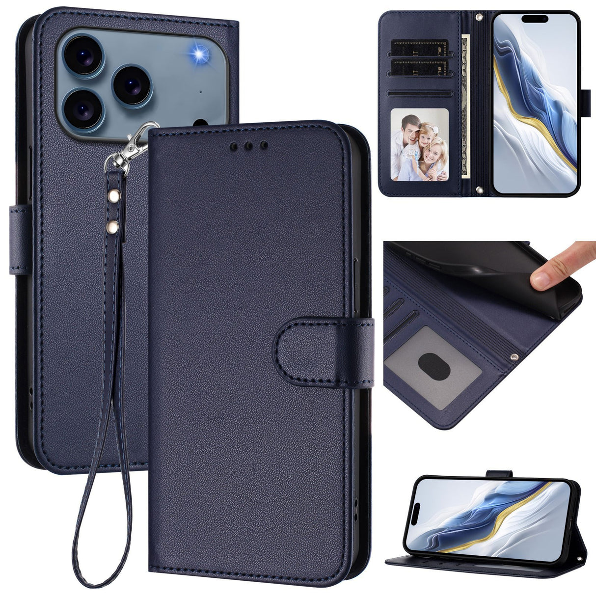 iPhone 18 Pro Max / 17 Pro Max EIDERWOOD Faux Leather Flip Case with Strap - Blue