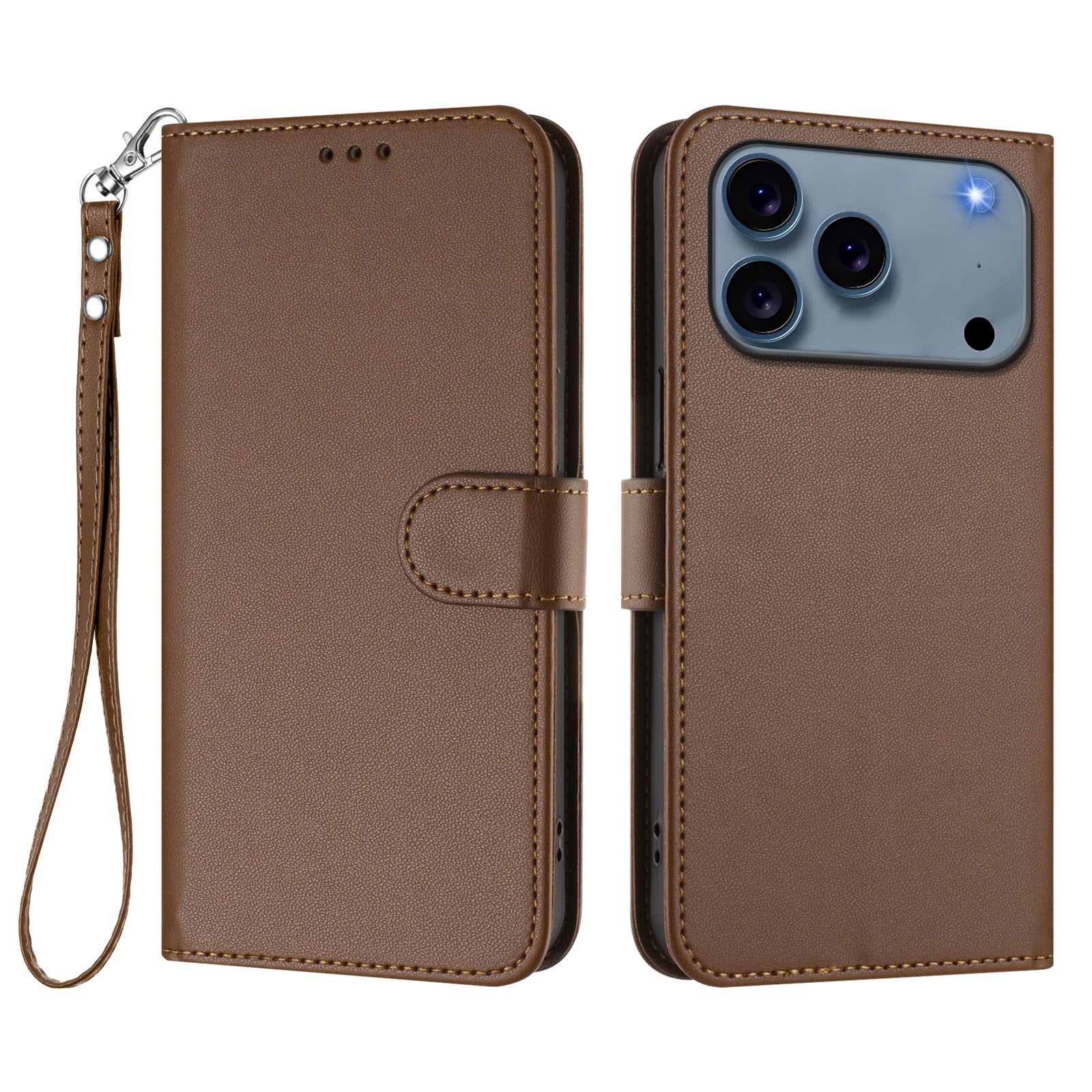 iPhone 18 Pro Max / 17 Pro Max EIDERWOOD Faux Leather Flip Case with Strap - Brown