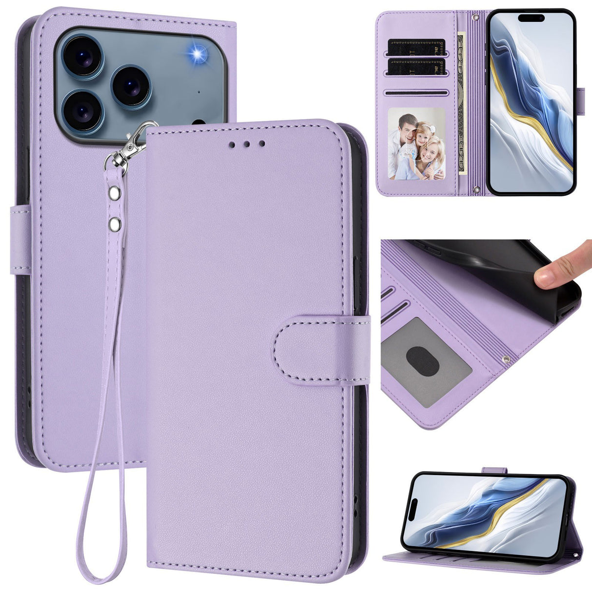 iPhone 18 Pro Max / 17 Pro Max EIDERWOOD Faux Leather Flip Case with Strap - Light Purple