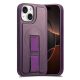 iPhone 14 / 13 Hard Plastic Case with Faux Leather Back & Finger Strap - MagSafe Compatible - Purple