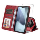 EIDERWOOD iPhone 17 Pro Max 2-in-1 Faux Leather Flip Case with Screen Protector Glass - Red