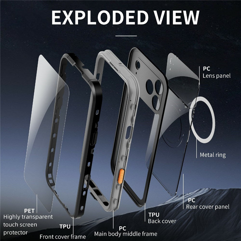 EIDERWOOD iPhone 17 Pro Max Waterproof Craftsman Case with Screen Protector & Strap - MagSafe Compatible - Black