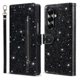 EIDERWOOD Samsung Galaxy Z Fold7 Glitter Flip Case with Wallet & Strap - Black