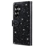 EIDERWOOD Samsung Galaxy Z Fold7 Glitter Flip Case with Wallet & Strap - Black