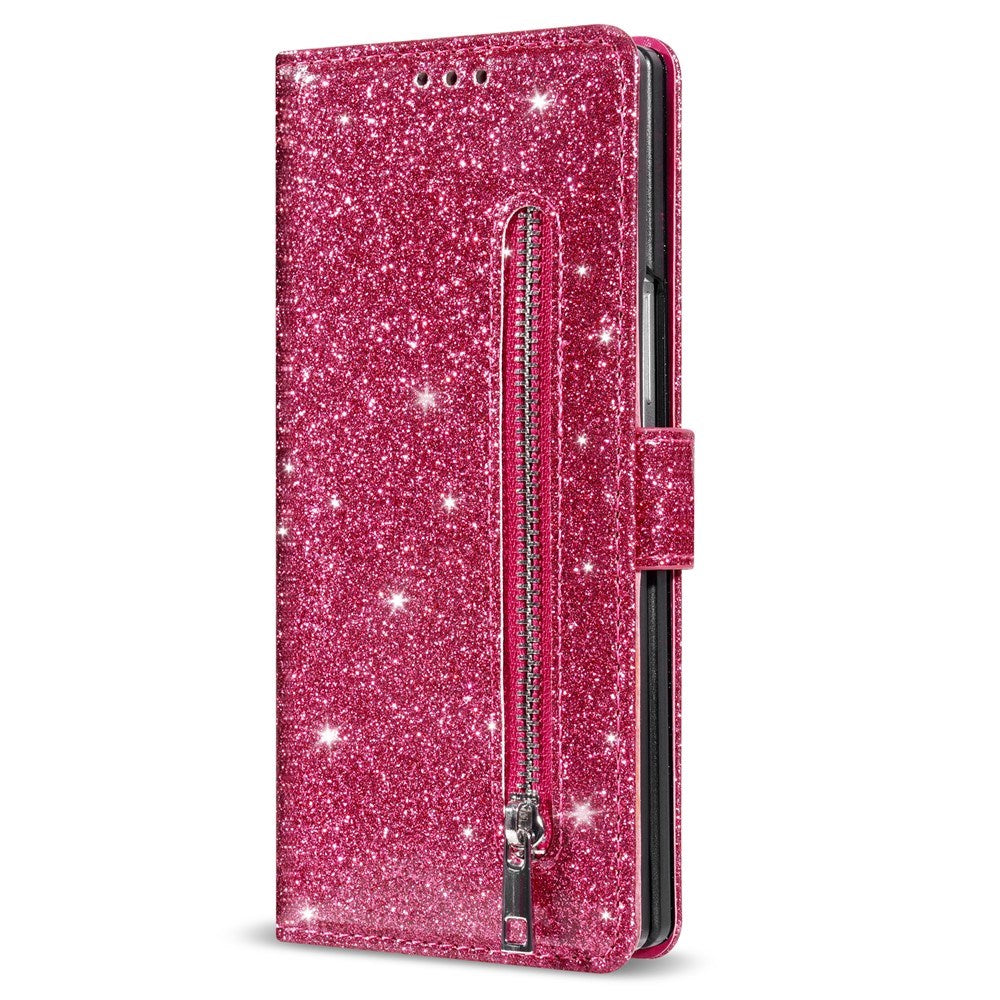 EIDERWOOD Samsung Galaxy Z Fold7 Glitter Flip Case with Wallet & Strap - Pink