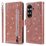 EIDERWOOD Samsung Galaxy Z Fold7 Glitter Flip Case with Wallet & Strap - Rose Gold