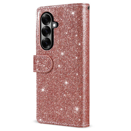 EIDERWOOD Samsung Galaxy Z Fold7 Glitter Flip Case with Wallet & Strap - Rose Gold