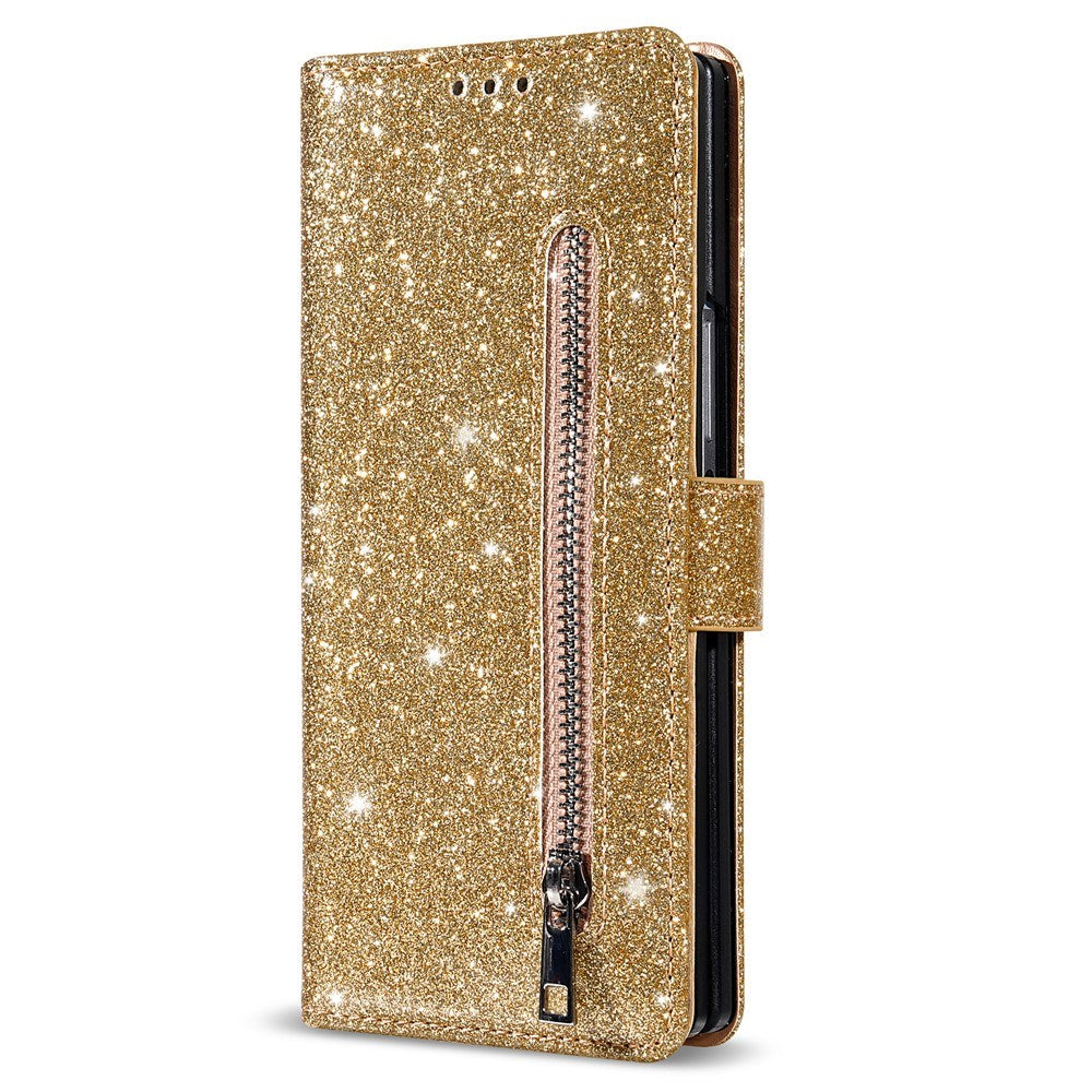 EIDERWOOD Samsung Galaxy Z Fold7 Glitter Flip Case with Wallet & Strap - Gold