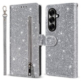 EIDERWOOD Samsung Galaxy Z Fold7 Glitter Flip Case with Wallet & Strap - Silver
