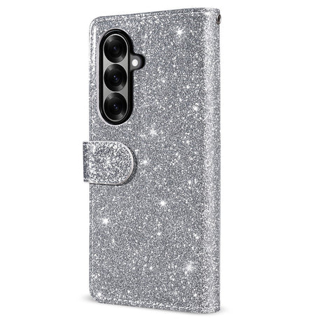 EIDERWOOD Samsung Galaxy Z Fold7 Glitter Flip Case with Wallet & Strap - Silver