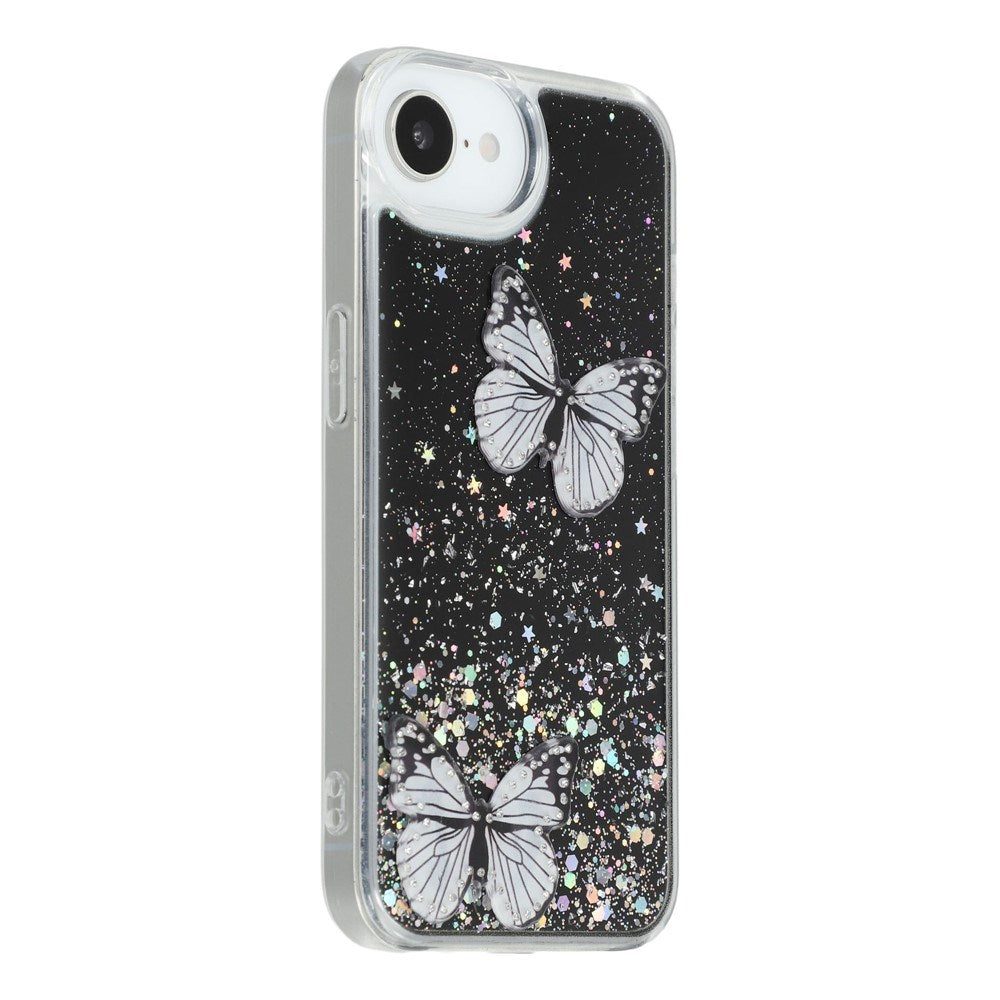 EIDERWOOD iPhone 16e Flexible Plastic Case with Butterflies - Transparent / Black