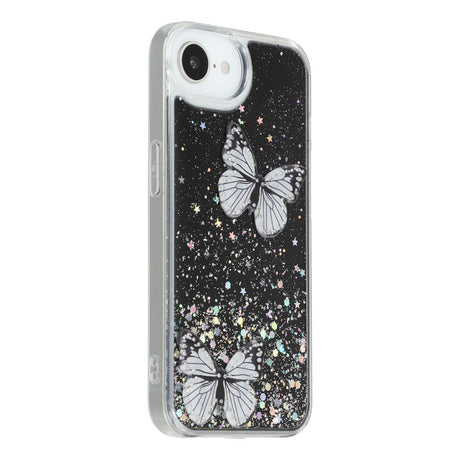 EIDERWOOD iPhone 16e Flexible Plastic Case with Butterflies - Transparent / Black