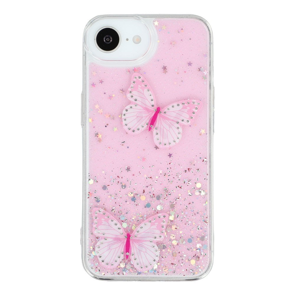 EIDERWOOD iPhone 16e Flexible Plastic Case with Butterflies - Transparent / Pink