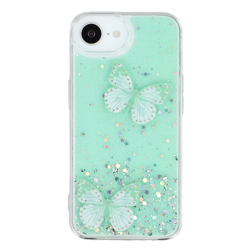 EIDERWOOD iPhone 16e Flexible Plastic Case with Butterflies - Transparent / Green