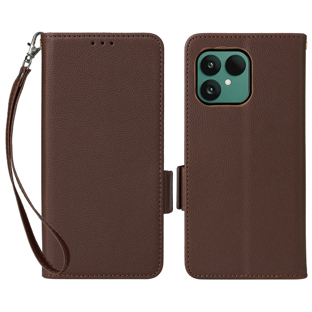 Fairphone (Gen. 6+ / Gen. 6) EIDERWOOD Artificial Leather Flip Case with Strap - Brown