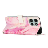 EIDERWOOD Motorola Moto G56 Marble Patterned Faux Leather Flip Case with Strap - Pink