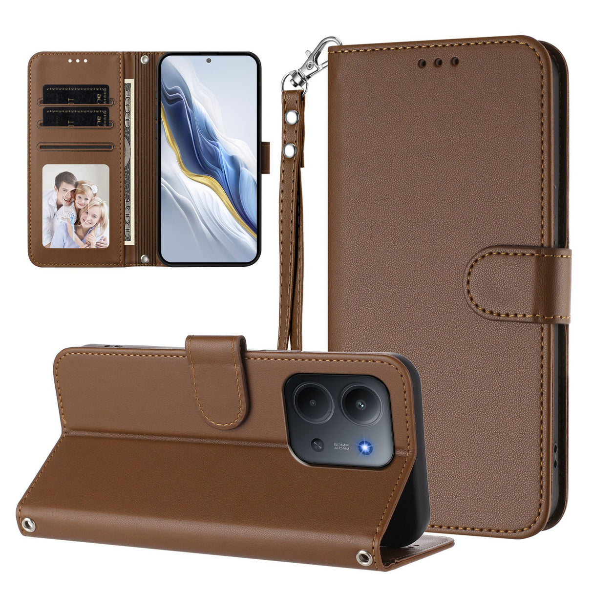 Xiaomi Redmi 15C (5G) / (4G) EIDERWOOD Flip Case with Card Holder & Stand Function - Brown