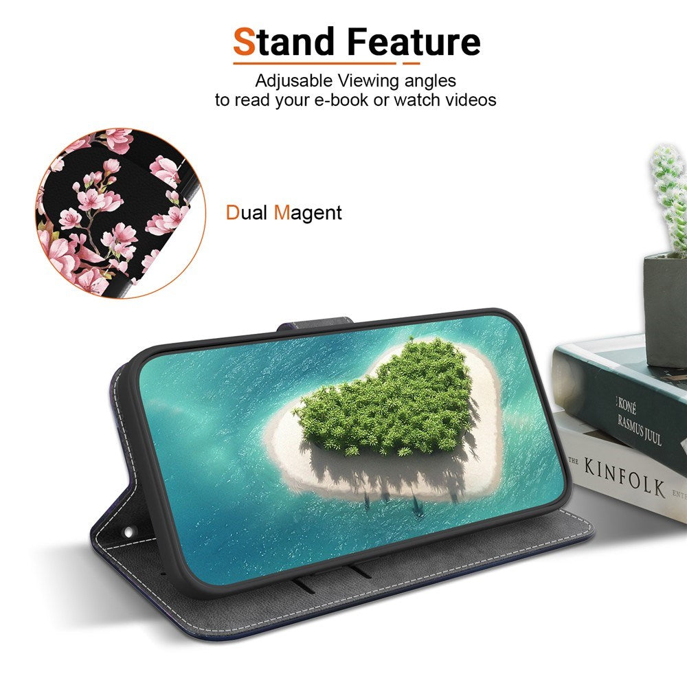 EIDERWOOD OnePlus Nord 5 Faux Leather Flip Case with Card Holder & Strap - Plum Tree with Flowers