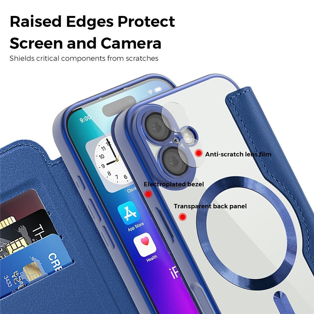 EIDERWOOD iPhone 17 Flip Case with Transparent Back - MagSafe Compatible - Dark Blue