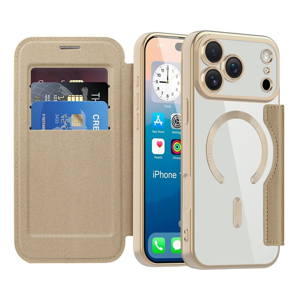 EIDERWOOD iPhone 17 Pro Flip Case with Transparent Back - MagSafe Compatible - Gold