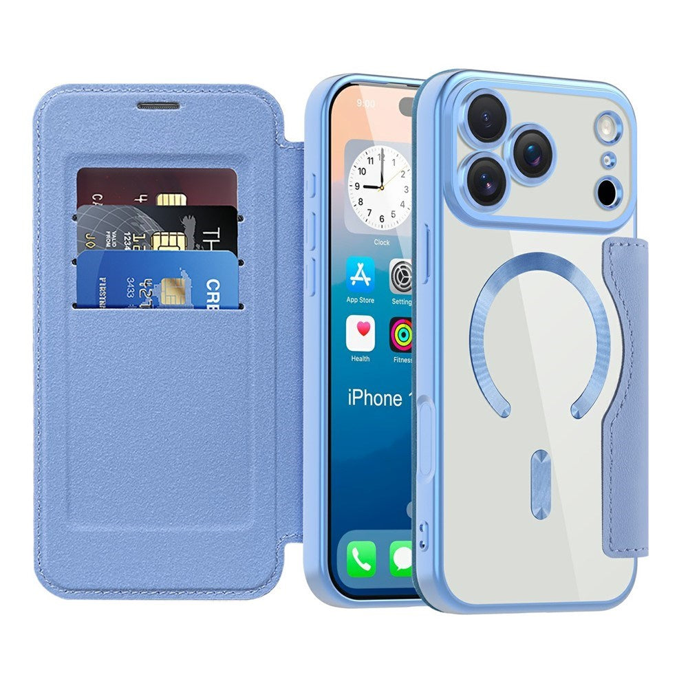 EIDERWOOD iPhone 17 Pro Flip Case with Transparent Back - MagSafe Compatible - Light Blue