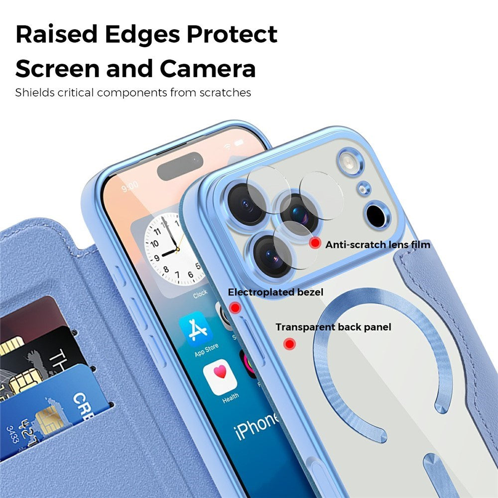 EIDERWOOD iPhone 17 Pro Flip Case with Transparent Back - MagSafe Compatible - Light Blue