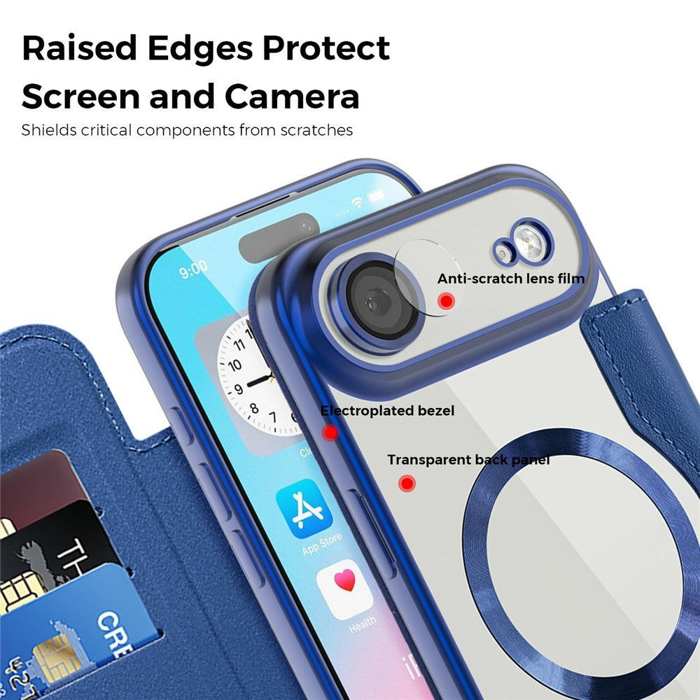 EIDERWOOD iPhone Air Flip Case with Transparent Back - MagSafe Compatible - Dark Blue