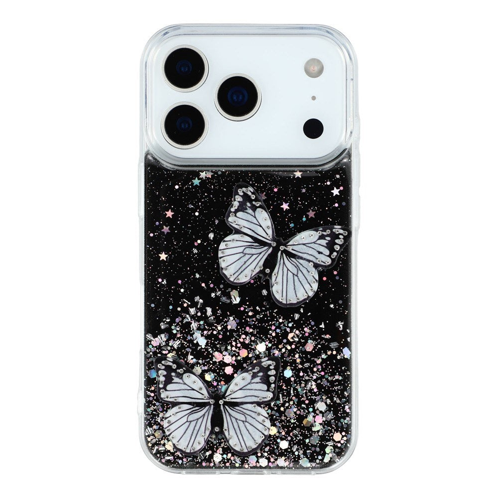 EIDERWOOD iPhone 17 Pro Flexible Plastic Case with Butterflies - Transparent / Black