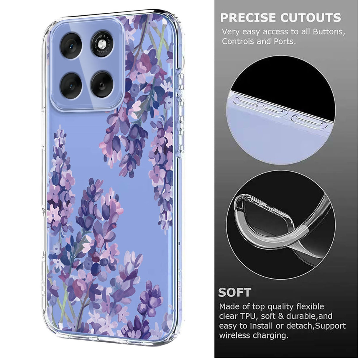 EIDERWOOD Motorola Moto G56 Flexible Plastic Case with Floral Motif - Transparent / Wisteria
