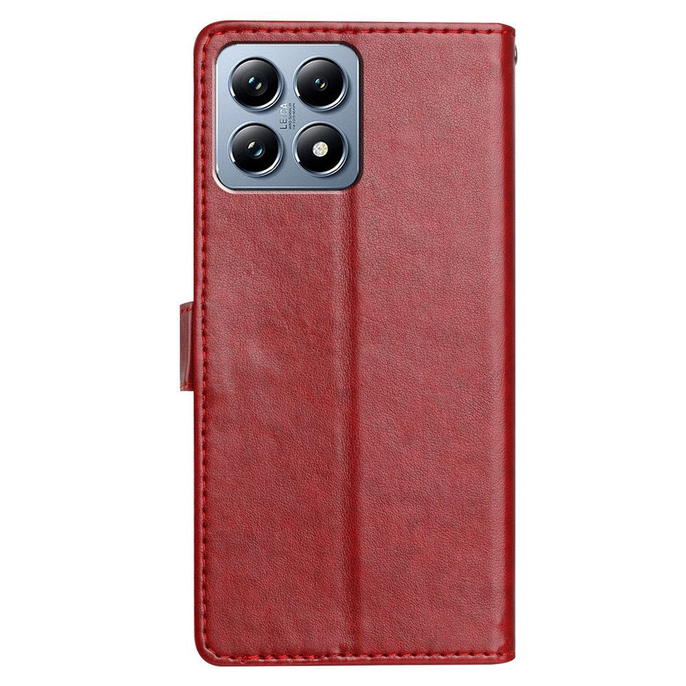 Xiaomi 15T EIDERWOOD Faux Leather Flip Case with Card Holder and Strap - Red