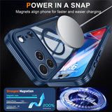iPhone 18 Pro / 17 Pro Hybrid Plastic Case with Built-In Screen Protector - MagSafe Compatible - Transparent / Blue