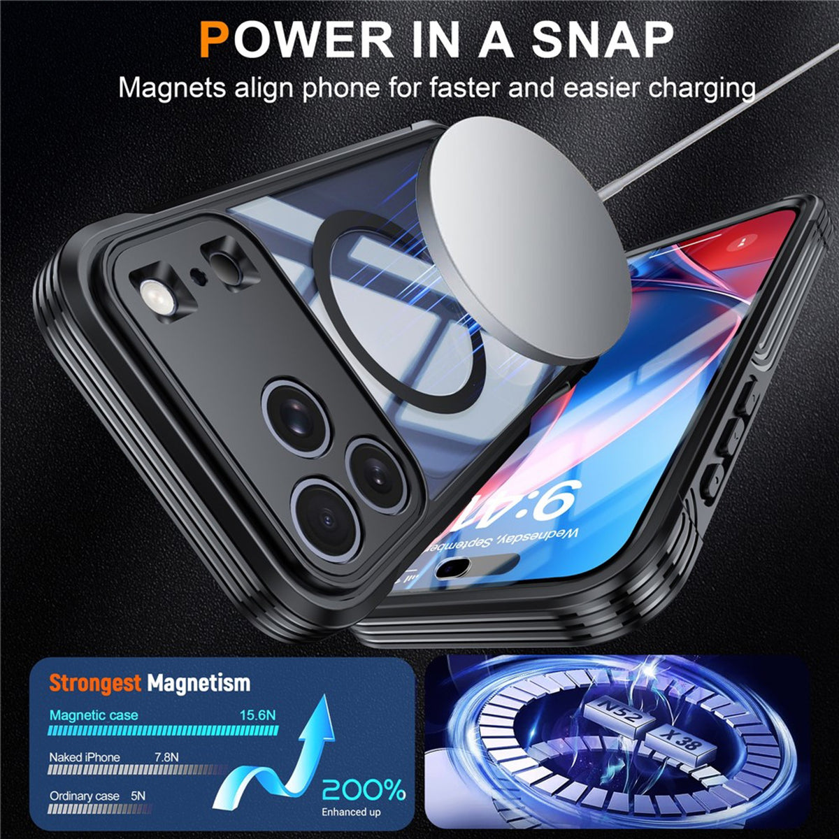 iPhone 18 Pro Max / 17 Pro Max Hybrid Plastic Case with Built-In Screen Protector - MagSafe Compatible - Transparent / Black