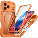 iPhone 18 Pro Max / 17 Pro Max Hybrid Plastic Case with Built-In Screen Protector - MagSafe Compatible - Transparent / Orange
