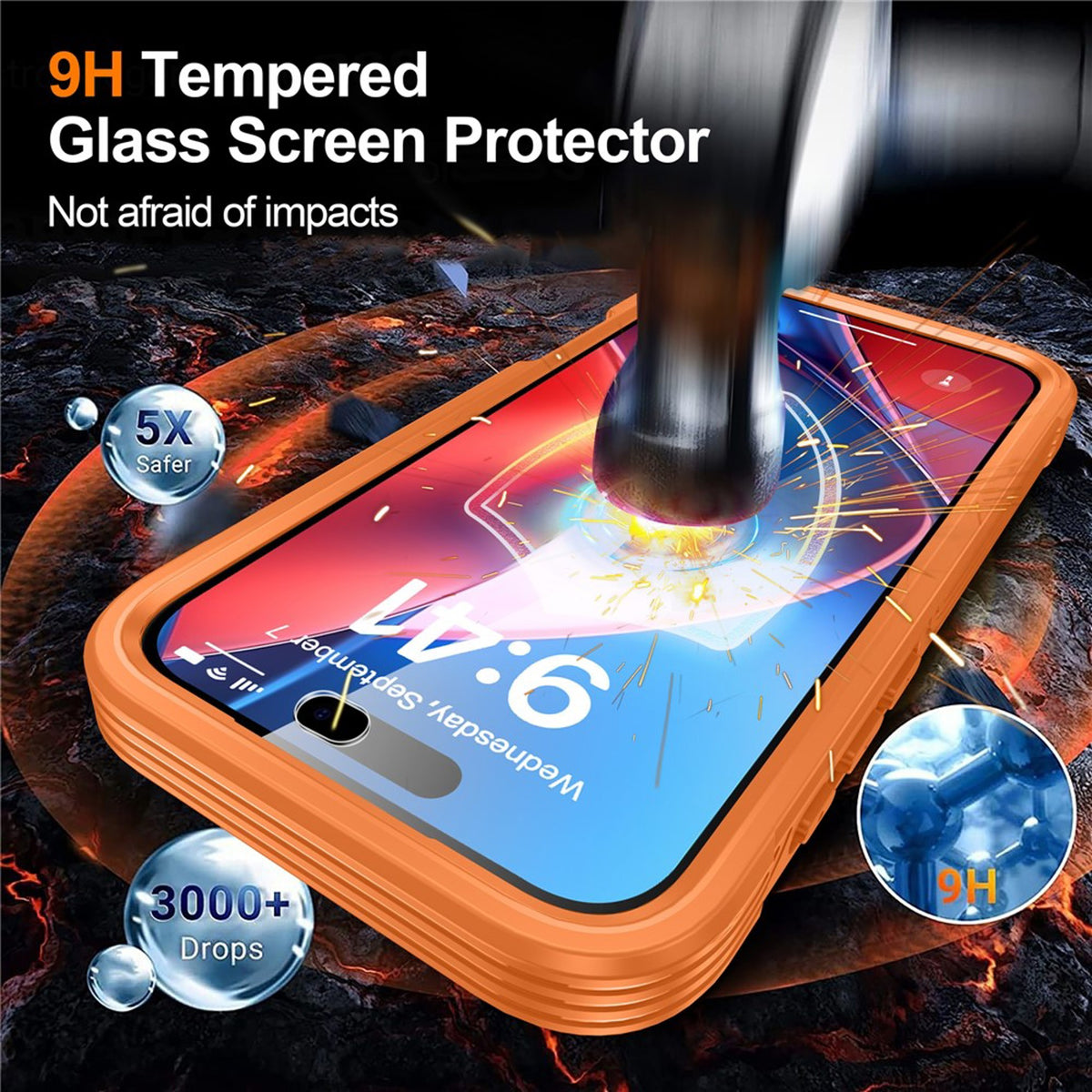 iPhone 18 Pro Max / 17 Pro Max Hybrid Plastic Case with Built-In Screen Protector - MagSafe Compatible - Transparent / Orange