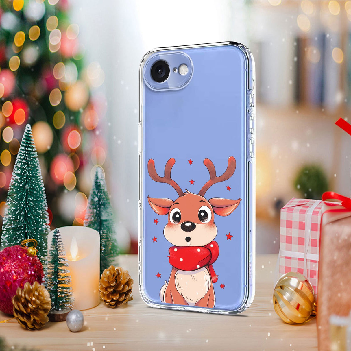 EIDERWOOD iPhone 16e Flexible Plastic Christmas Case with Motif - Transparent / Reindeer