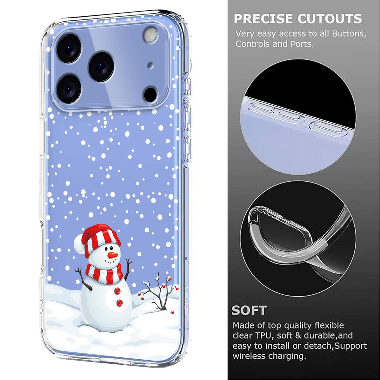 EIDERWOOD iPhone 17 Pro Flexible Plastic Christmas Case with Motif - Transparent / Snowman