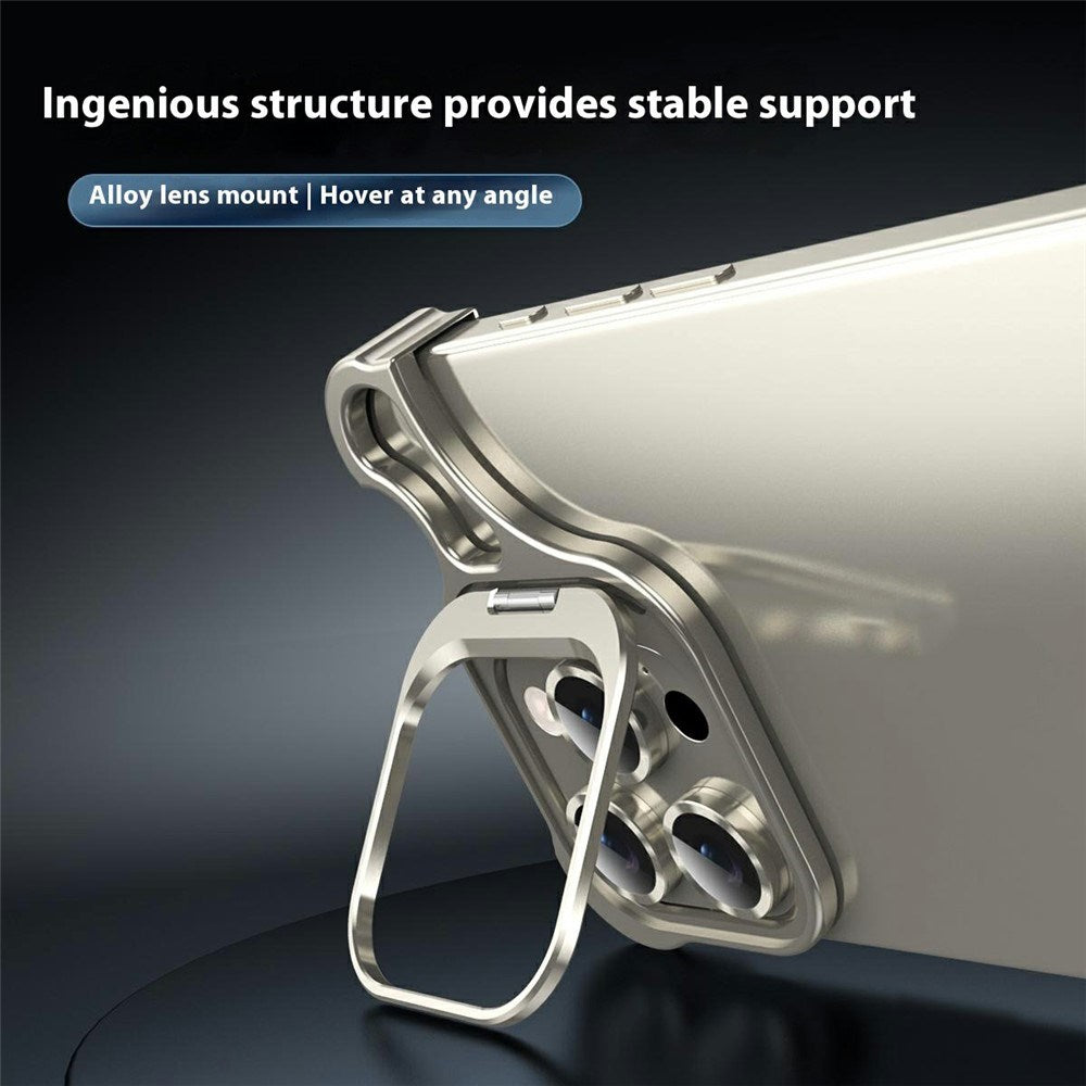 iPhone 16 Pro Two-Piece Metal Bumper Case with Stand & Lens Protector - Silver