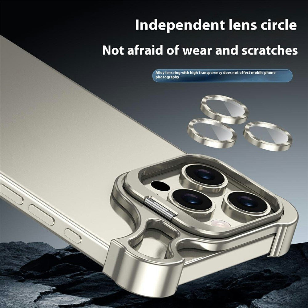 iPhone 16 Pro Two-Piece Metal Bumper Case with Stand & Lens Protector - Silver
