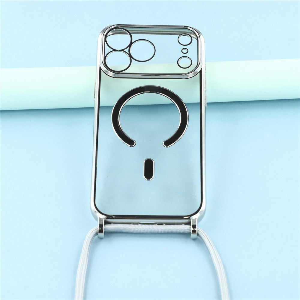 EIDERWOOD iPhone 17 Pro Max Flexible Plastic Case with Adjustable Strap - MagSafe Compatible - Transparent / Silver