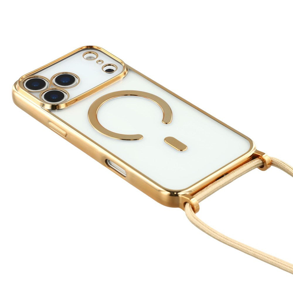 EIDERWOOD iPhone 17 Pro Flexible Plastic Case with Adjustable Strap - MagSafe Compatible - Transparent / Gold