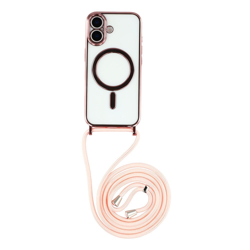 EIDERWOOD iPhone 17 Flexible Plastic Case with Adjustable Strap - MagSafe Compatible - Transparent / Pink