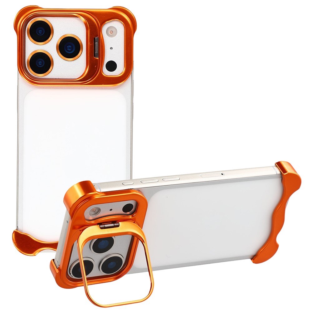 iPhone 17 Pro Two-Piece Metal Bumper Case with Stand & Lens Protector - Orange